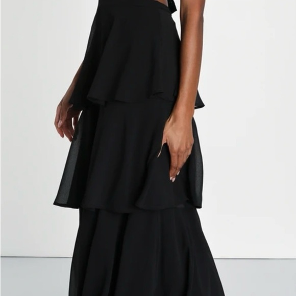 Lulus Tier and Now Black Tie-Back Tiered Maxi Dress, new with tags in size xs - Picture 2 of 9